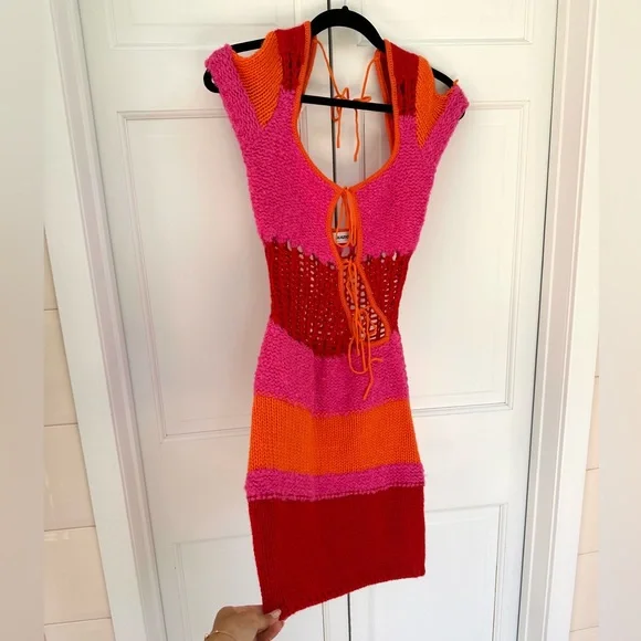 Danielle Guizio Red and Pink Knit Dress